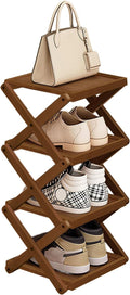 YYW Flat Bamboo Shoe Rack for Entryway, Installation-Free and Folding Vertical Small Shoe Rack, Saves Space Narrow Shoe Racks for Doorway Closet