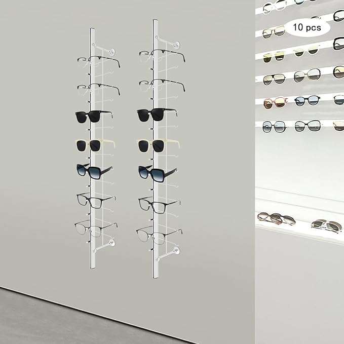 10Pcs Eyeglass Display Rack,Wall-Mounted Sunglasses Storage Organizer,Eyeglass Display Stand Holder,Glasses Rack for Stores,Personal (Hold 14 Frames)