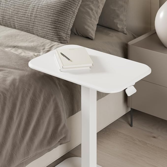 Elevance Height Adjustable Side Table, Versatile Accent for Home or Office, Effortless Adjustable Height with Precision Engineering for Superior Stability (White Base Washed Oak Top)