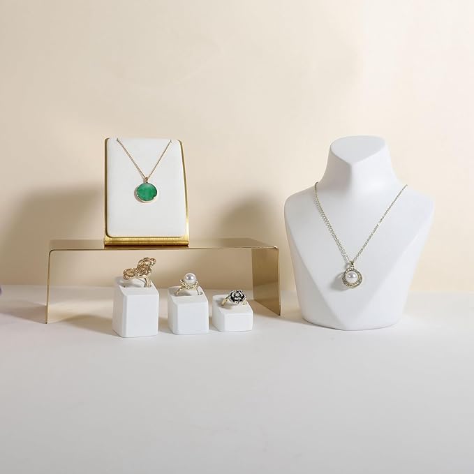 GemeShou White Necklace display stand, Velvet Jewelry necklace display holder for selling, small metal earring neck storage organizer, online jewelry photography props【White】