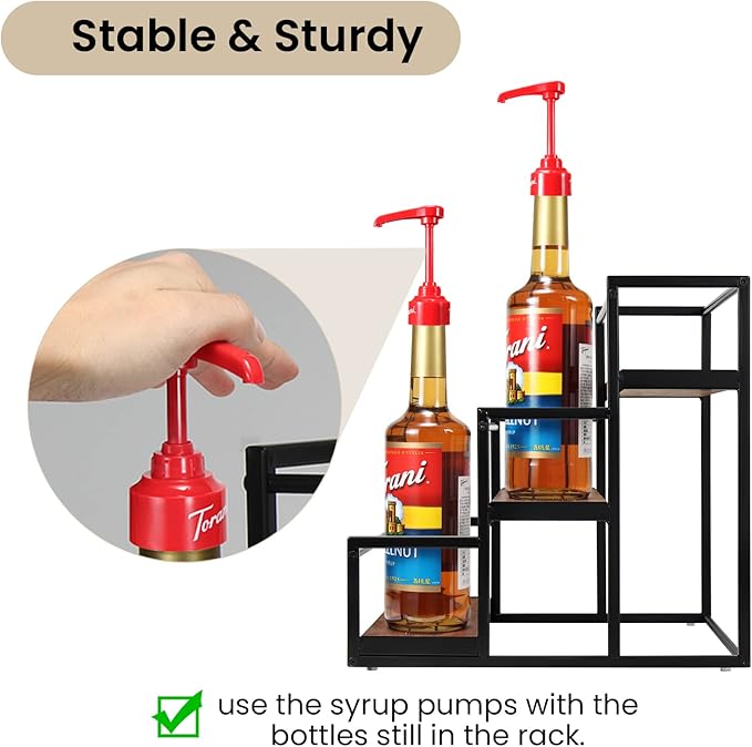 THYGIFTREE Coffee Syrup Rack Organizer 3-Tier 12 Syrup Bottles Holder Stand for Coffee Bar Station Storage Shelves for Syrup, Wine, Dressing for Kitchen