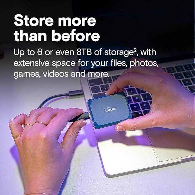 Crucial X10 1TB Portable SSD, Up to 2,100MB/s, USB 3.2 USB-C, External Solid State Drive, Compatible with Windows, Mac & Android, Durable Storage for Games, Photos & Files, Blue - CT1000X10SSD9-02