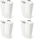 Gracious Living Easy Carry Flex Hamper, Large 87.5 Liter Lightweight Plastic Ventilated Laundry Basket Clothes Bin with Handles, White (4 Pack)