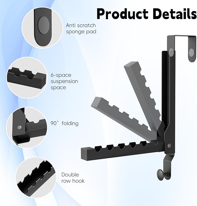 BAKON Over The Door Hanger Folding Clothes Drying Rack, Folding Hanging Coat Rack for Indoor Laundry Room Compact Small Space Foldable Portable Clothing Hanger Hook Collapsible (Black-2(Upgraded))