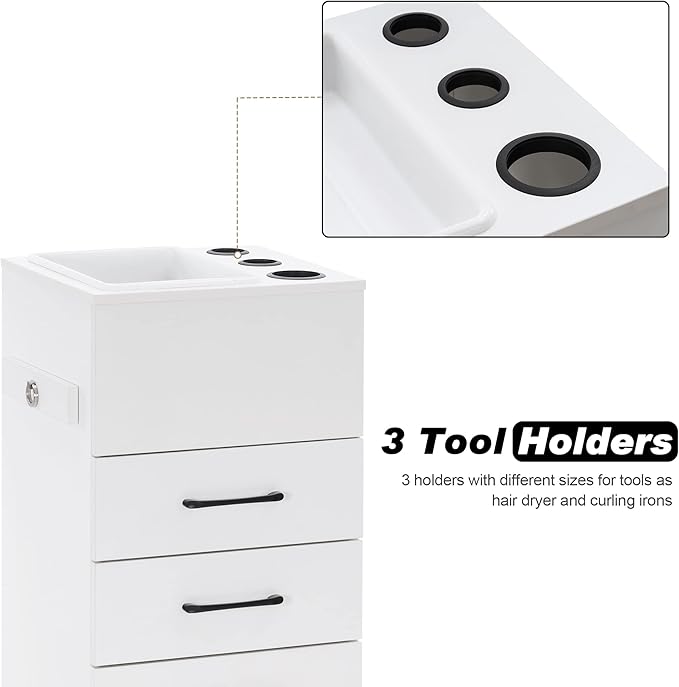 BarberPub Salon Storage Cabinet Beauty Locker Hair Dryer Holder Stylist Spa Equipment with Drawer 2035 (White)