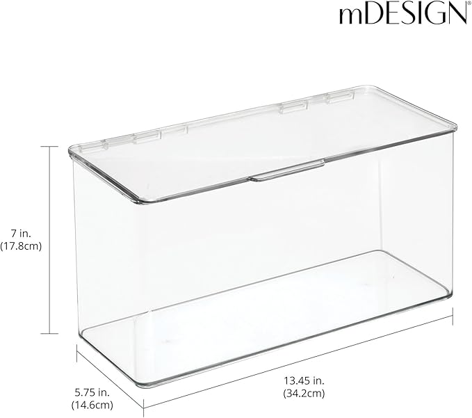 mDesign Plastic Stackable Playroom/Gaming Storage Organizer Bin Box with Hinged Lid for Drawer or Cabinet - Organize Electronics, Crayons, Games, Blocks, Toys, Lumiere Collection - 2 Pack - Clear