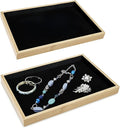 MOOCA 2 Pcs Bamboo Jewelry Display Tray, Presentation Tray, Organizer for Rings, Necklaces, Earrings, and Accessories, Black Color, 14" W x 9.6" D x 1.2" H