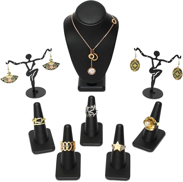 MOOCA Jewelry Display Set, Necklace Display Bust, Earring Organizer, Ring Holder Stand for Showcase and Store, Premium Fabric