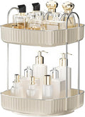 YCIA&DONE 360 Rotating Makeup Organizer for Vanity, 2 Tiers New Square Shaped Cosmetics Skincare Bathroom Organizers Countertop, Perfume Stand Counter Tray, Warm White