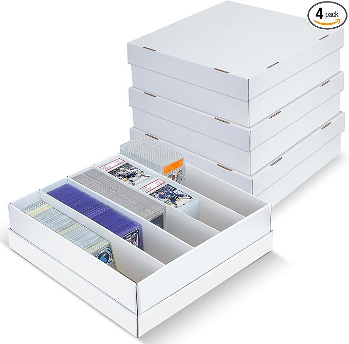4 Pack Trading Card Storage Box - 5 Rows, Cardboard Storage Box holds 1100+ Top Loaders, Graded Card Holder Organizer Case fits PSA/HGA Slabs
