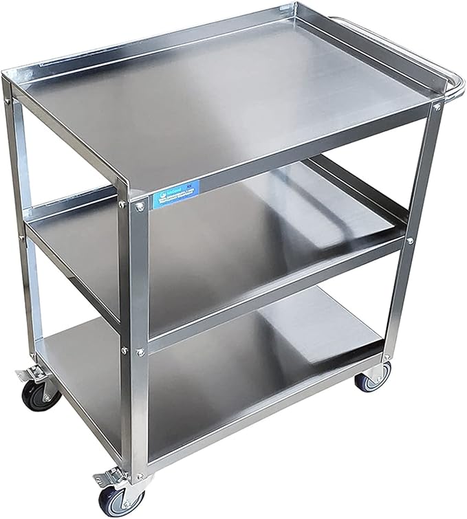21 in. Wide X 33 in. Long X 33 in High | 3 Shelf Metal Utility Cart on Wheels with Handle