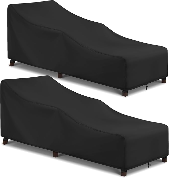 Arcedo Patio Lounge Chair Cover 2 Pack, Waterproof Outdoor Chaise Lounge Covers for Outdoor Furniture and Outside Stackable Cushions, 84" x 32" x 32" H, Black