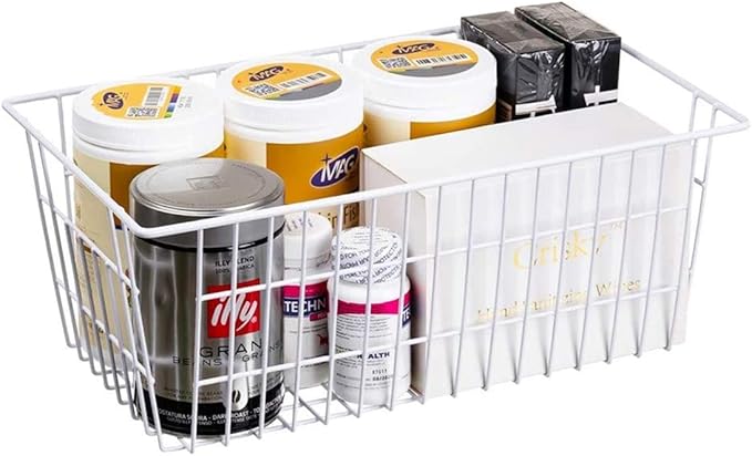 Wire Storage Basket Freezer Organizer Bins Metal Wire Baskets Organizer Storage Baskets for Kitchen, Cabinets, Pantry, Freezer, BathroomSet of 3