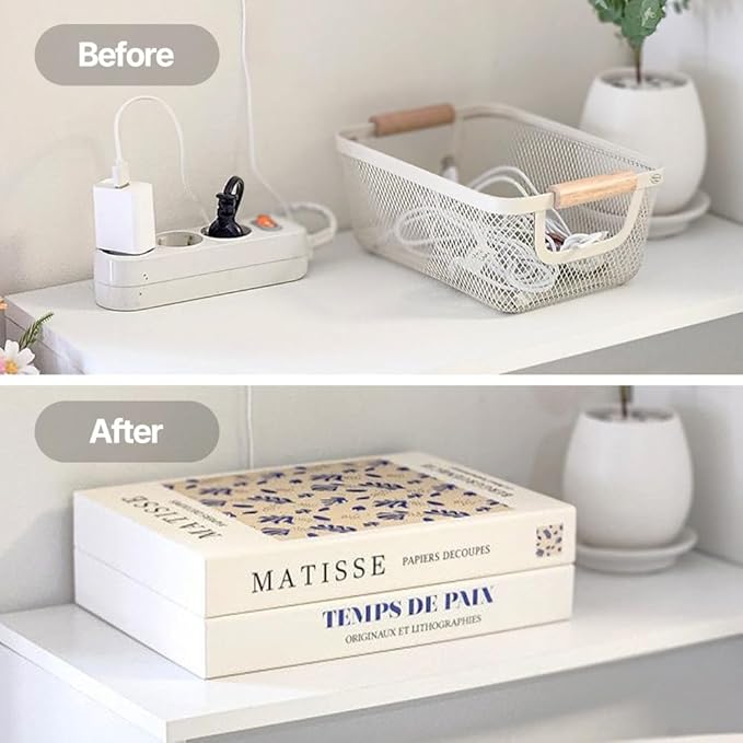 Book Shape Decorative Cable Management Box - Expandable Cable Organizer Box with Magnetic Closure for Home & Office (LoveFinds, Standard)