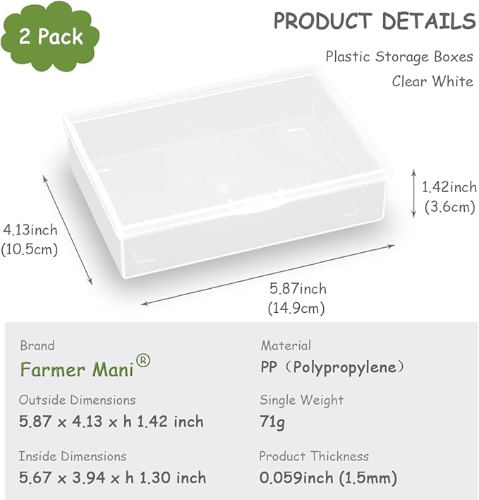 2 Pack Rectangle Plastic Clear Storage Containers Box (5.87 x 4.13 x 1.42 in), Clear Plastic Beads Storage Containers Box with Lid for Beads, Coins, Safety Pins and Other Craft Jewelry Watch Findings
