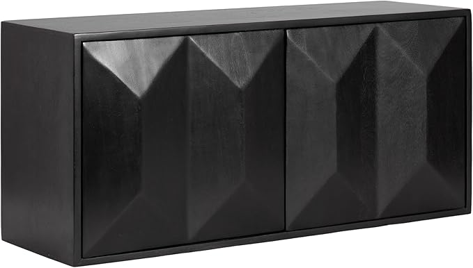Kate and Laurel Ranier Modern Wooden Two-Door Wall Cabinet, 30 x 10 x 14, Black, Decorative Storage Cabinet with Dimensional Face for Use as Floating Nightstand or Floating TV Shelf