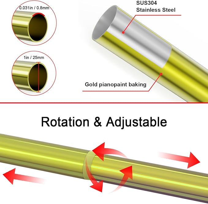 Corner Shower Curtain Rod Adjustable Stainless Steel L Shaped Rack Drill Free Install for Bathroom, Bathtub, Clothing Store (Gold 27.55"-39.37" x 47.24"- 65")