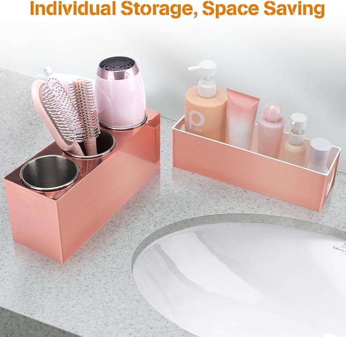 Hair Tool Organizer - Bathroom Vanity Organizers and Storage, Hair Styling Accessories Hot Tools Organizer Hair Dryer, Blow Dryer, Curling Iron, Flat Iron, Hair Straightener, Pink