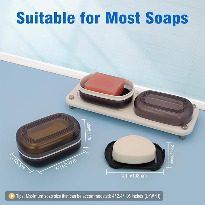 Travel Soap Container, Leakproof Soap Box, Travel Soap Holder with Removable Draining Layer, Portable Soap Case for Traveling, Camping, Gym (Black)