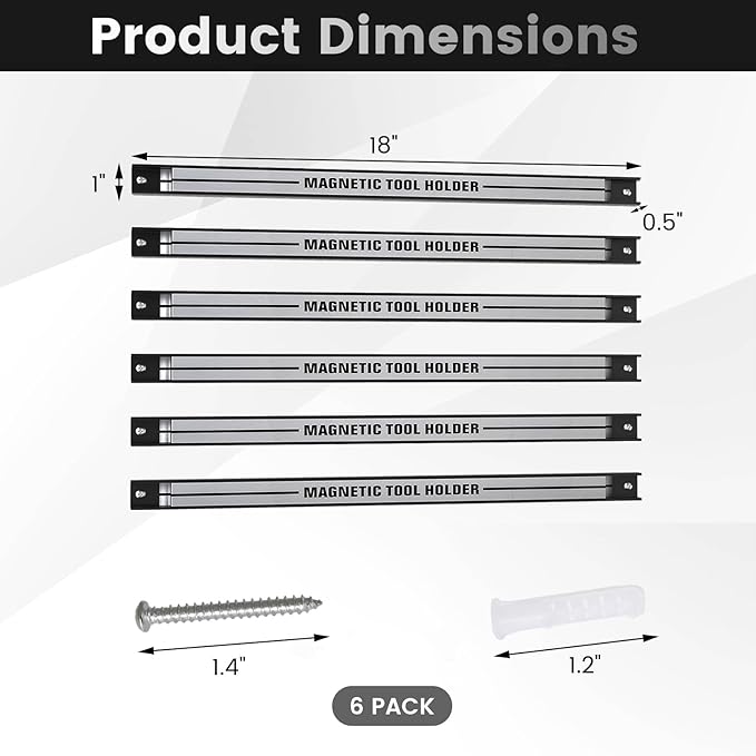 Goplus 6PCS 18" Magnetic Tool Holder, Wall Mounted 176LBS Capacity Magnetic Tool Organizer, Heavy Duty Metal Tool Rack, Tool Magnet Bar, Magnetic Tool Holder Strip for Garage Workshop