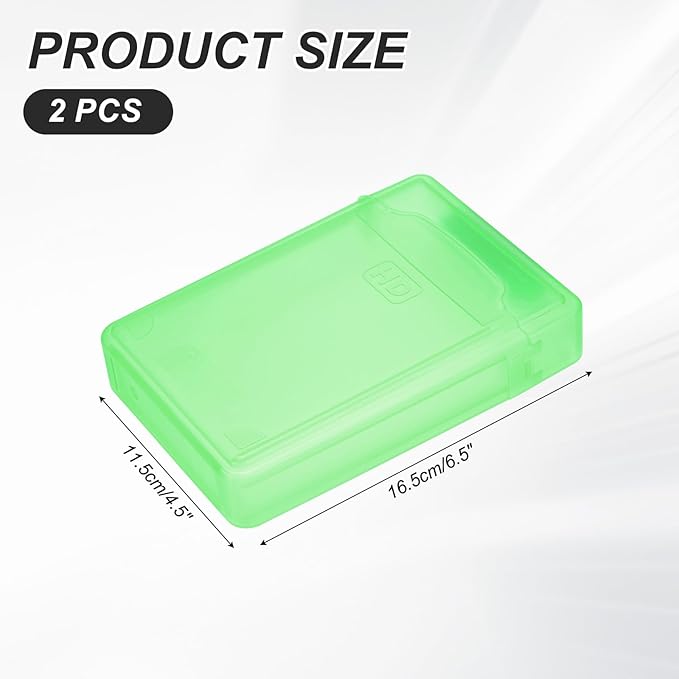 PATIKIL 6.5" x 4.5" Hard Drive Disk Case, 2Pcs Plastic Hard Disk Storage Box Portable Anti-Static Case for 3.5" External SSD HDD, Green