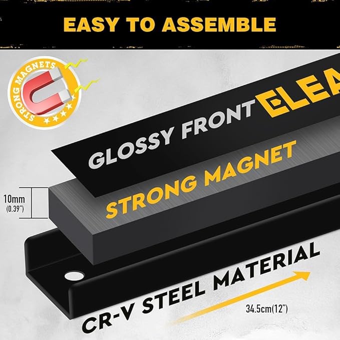 ELEAD 6-Piece 12" Magnetic Tool Holder Storage Organizer - Wall Mount Rack Garage Organization Power Magnet Hanger Workbench Board Slatwall Van Organizers Mounted Hanging Strip