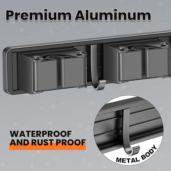 Broom Holder Wall Mount, Mop and Broom Hanger Wall Mount for Organizing and Storing Items in Household Kitchens, Gardens, Laundries (4 Racks & 3 Hooks, Grey)