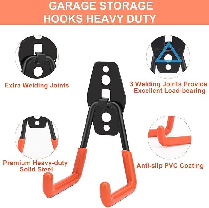 28 Pack Heavy Duty Garage Hooks with Extension Straps, Double Hook Design with Triple Welded Reinforcement, Supports Up to 100 lbs, Ideal for Home, Garden and Tool Storage