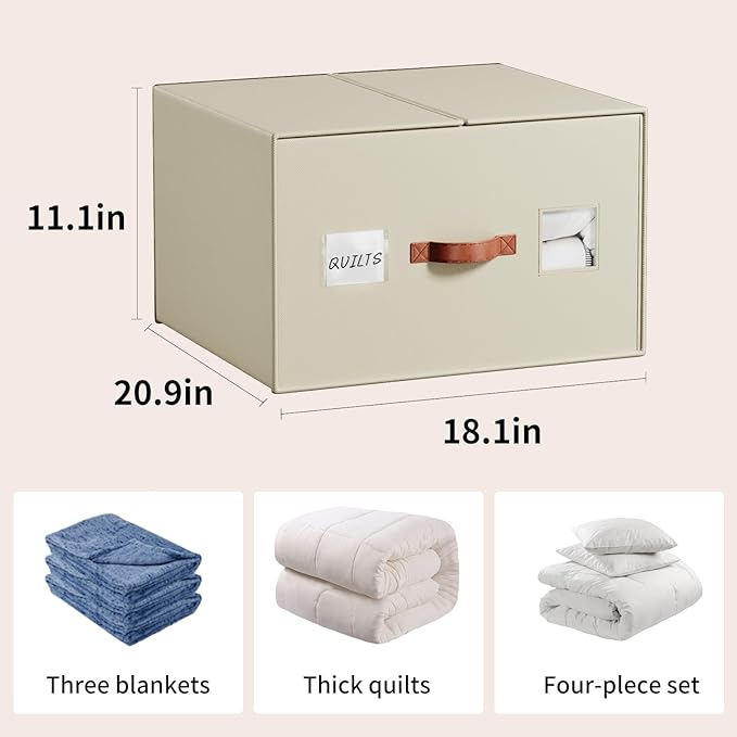 2 Pack Large Blankets Storage Bags, king&queen size comforter Organizers with Reinforced Walls ，Foldable 21"x18"x11" Space-Saving Design for Bedding Storage & sheet storage