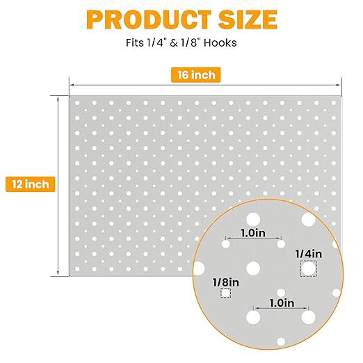 Pegboard Smith Metal Pegboard Panels, 16" x 12" Heavy-Duty Steel Peg Boards for Garage Tool Storage, Wall-Mounted Pegboard Organizer System (Pack of 4, Gray)