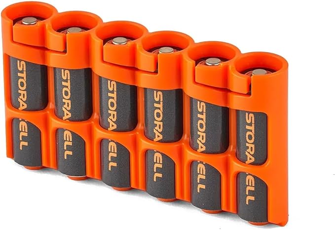 Storacell AA Battery Storage Caddy (2 Pack), Orange, Holds 6 AA Batteries (Not Included), The Original Battery Caddy, Made in The USA
