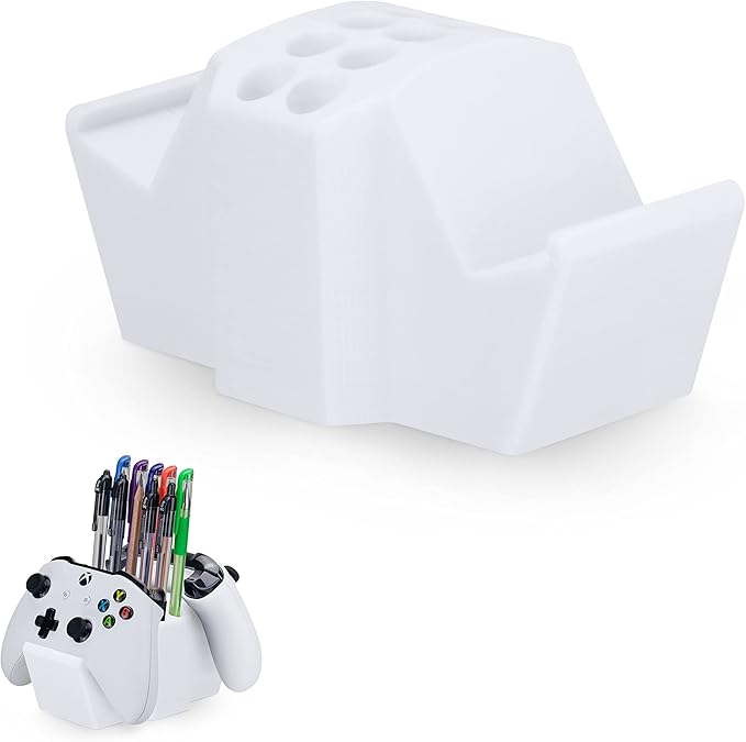 Game Controller Holder & Desktop Pen Organizer Stand With Ten Slots for Pens, Pencils, Stationery, Craft Tools & More - Universal Design for PS5 XBOX SERIES X ONE PS4 SWITCH PC Gamepads - D05 - White