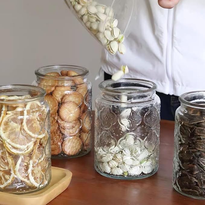 Vintage Glass Jar, Decorative Glass Jar with Bamboo Lid, Candy Jar Cookie Jar for Kitchen Counter, Pantry, 23.7 FL OZ Glass Storage Jar Holds Coffee, Tea, Sugar, Balth Salts