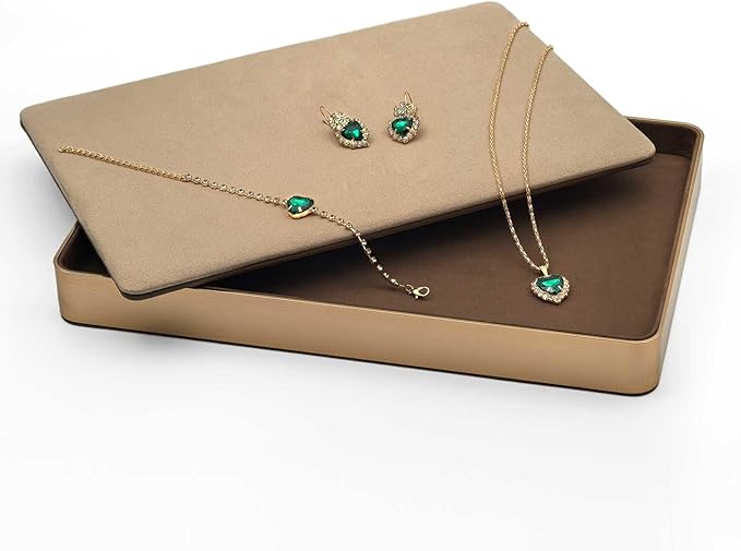 Metal Jewelry Tray, Valet Tray, Bedside Table and Desktop Organizer. It is Stackable and can be Used to Display Watches, Rings, Earrings and Bracelets（Brown）