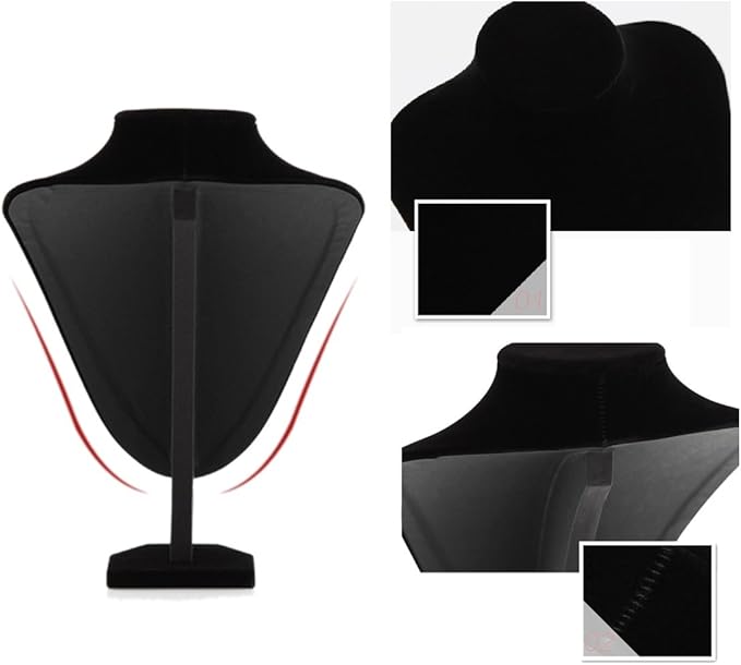 Wudygirl Black Velvet 3-Dimensional Necklace Bust Display Holder Jewelry Neck Pendant Chain Organizer Stand for Women(11.4 inch