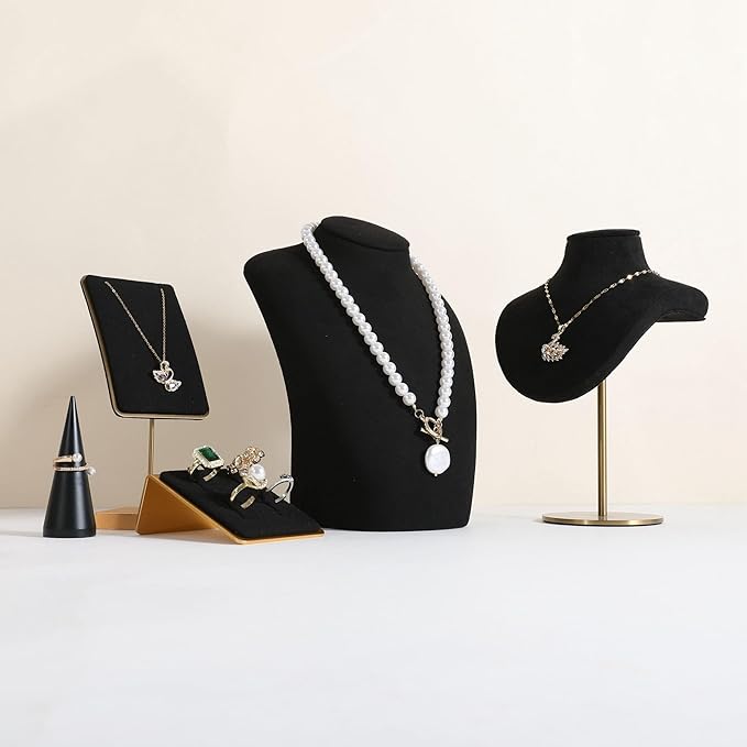 GemeShou Black necklace hanger jewelry organizer, Velvet jewelry stand necklace holder, jewelry mannequin bust for necklaces, Jewelry boutique store photography props【Black-Medium height 7.87 inch】
