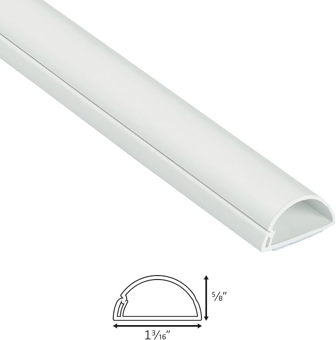 D-Line Medium Cord Cover Kit, 30ft Self-Adhesive Wire Hider, Half Round Cord Covers, Paintable Cable Management - 6X 5ft Channels and 10 Accessories