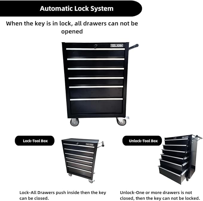 6-Drawer Rolling Tool Chest with Locking Wheels & Drawers, 13" D x 24.2" W x 36.6" H Mobile Tool Storage Cabinet, Heavy-Duty Garage Organizer with Ergonomic Handle