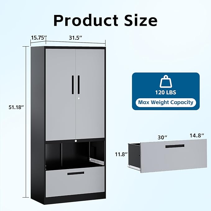 2-Drawer Metal File Cabinet,Lateral Filing Cabinets for Home Office,Locking File Cabinet with Storage Shelves,Legal/Letter/A4 Size Office File Cabinets(Black Grey, Assemble Required)