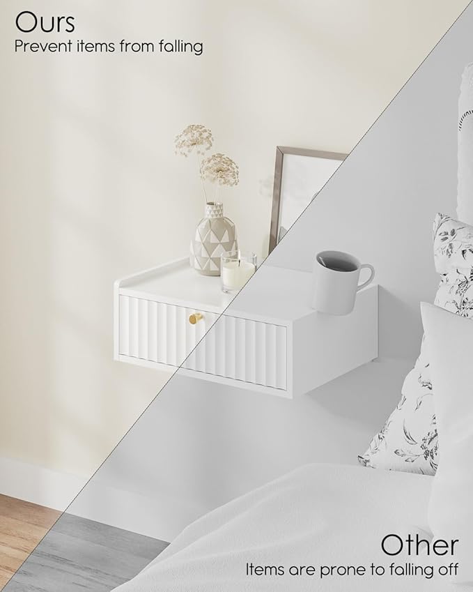 Floating Nightstand,Wall Mounted Night Stand with Drawer,Small Floating Shelves,Floating Wood Bedside Table for Bedroom、Living Room、Bathroom