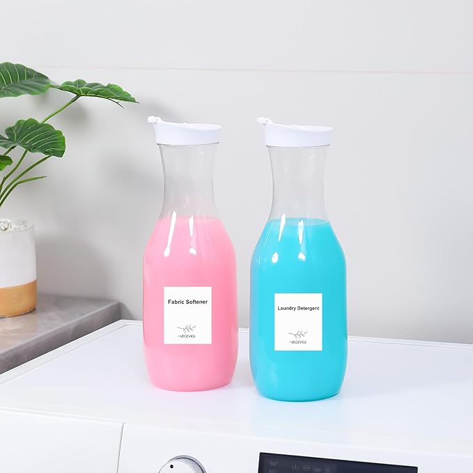 Laundry Detergent Dispenser by VEGEVIGI, 54OZ Laundry Soap Disepenser, Liquid Laundry Detergent Container Organizer, Plastic Fabric Softener and Powder Detergent Dispenser, 3PACK