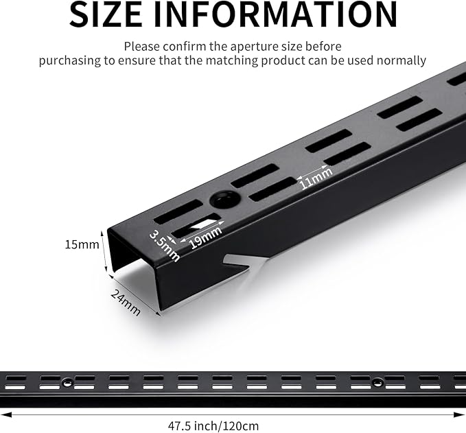 6 Pcs 47.5 Inches Shelf Rails Bracket Track Upright Closet System Hardware Adjustable Wall Standard Shelf Standards for Pantries, Linen Closets, Laundry Rooms, Utility Rooms (Black)