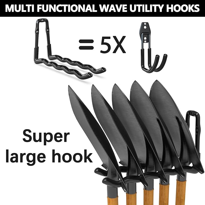 3-H Garage Wall Hooks 18 Pack, One-Piece Construction Garage Hooks Heavy Duty, Garage Accessories & Organizer Wall Mount for Ladders, Weedeaters, Garden Tools (Black)