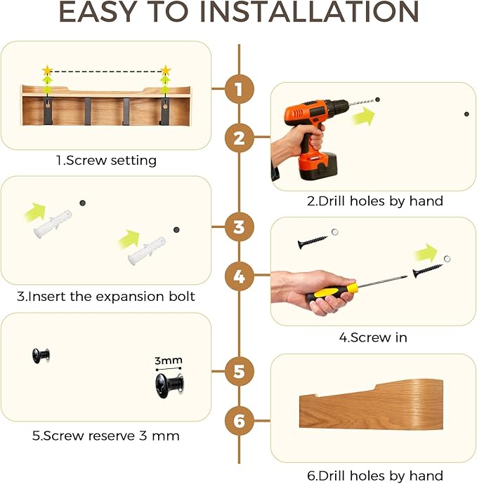 Wall Coat Rack Floating Shelves Modern Coat Rack Wall Mount with Storage Entryway Shelf Wooden Hanger 20 Inch 4 Hidden Metal Hooks for Living Room Bedroom (Oak, 4 Hooks)