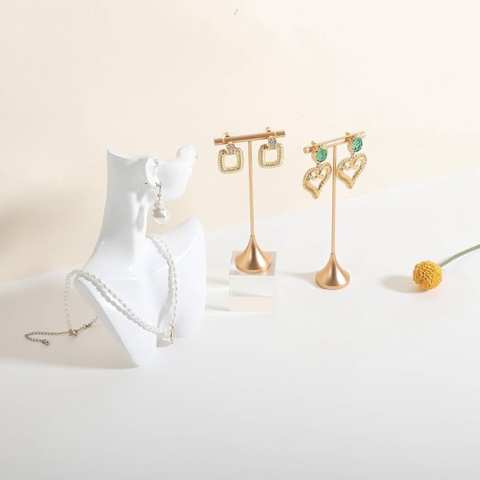 GemeShou Single Gold Earring T bar Stand, Metal earring display holder for show, Small jewelry studs hanger for Online store Photo Shoot【Gold-Cone Base Height 5.8"】