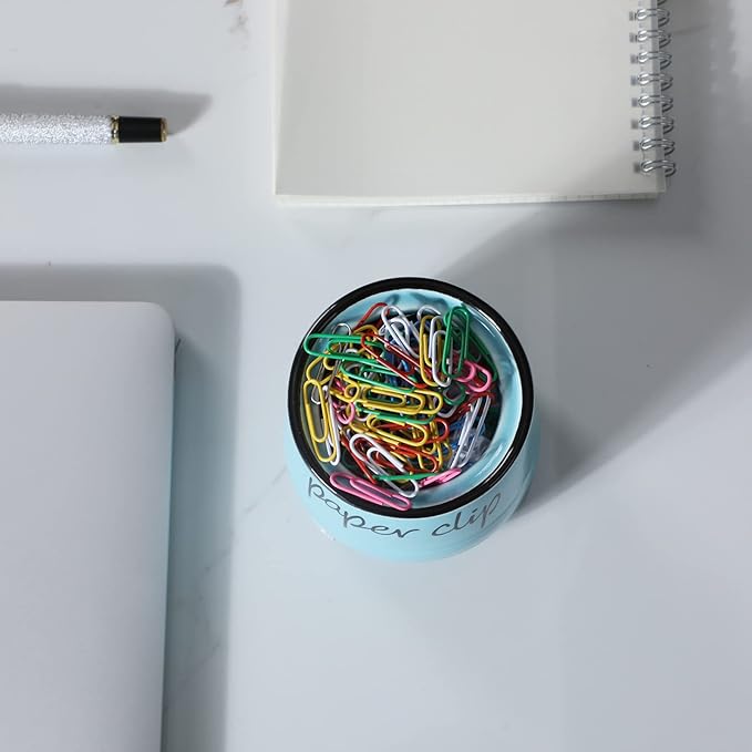 ONTUBE Farmhouse Paper Clip Holders,Ceramic Binder Clip Dispenser Organizer for Desk ,Cute Office Push Pins Holder,12 oz (Turquoise)