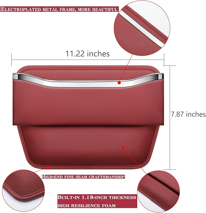 HOLDCY Car Seat Gap Filler Organizer - Leather Console Side Pocket Seat Storage - Stylish and Practical Car Accessories for Cars,SUV,Truck (Red - 1 Pack)
