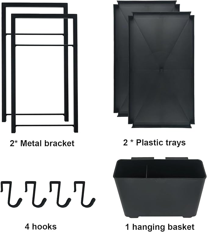 Bathroom Countertop Organizer with Basket & Hooks, 2 Tier Bathroom Organizers and Storage for Perfume, Cologne, Spice, Black Vanity Organizer for Kitchen, Office and Under Sinks