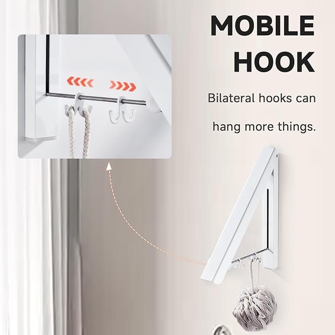 Retractable Clothes Drying Rack,Space Saver Wall-Mounted Retractable & Foldable Clothes Hanger for Laundry Room,Bedroom,Closet Storage Organization (1pcs, White)