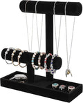 ByKen Necklace Holder,Bracelet Holder,Jewelry Organizer Stand with Earrings Rings Tray,Jewelry Holder for Scrunchie Watches (Black Velvet)